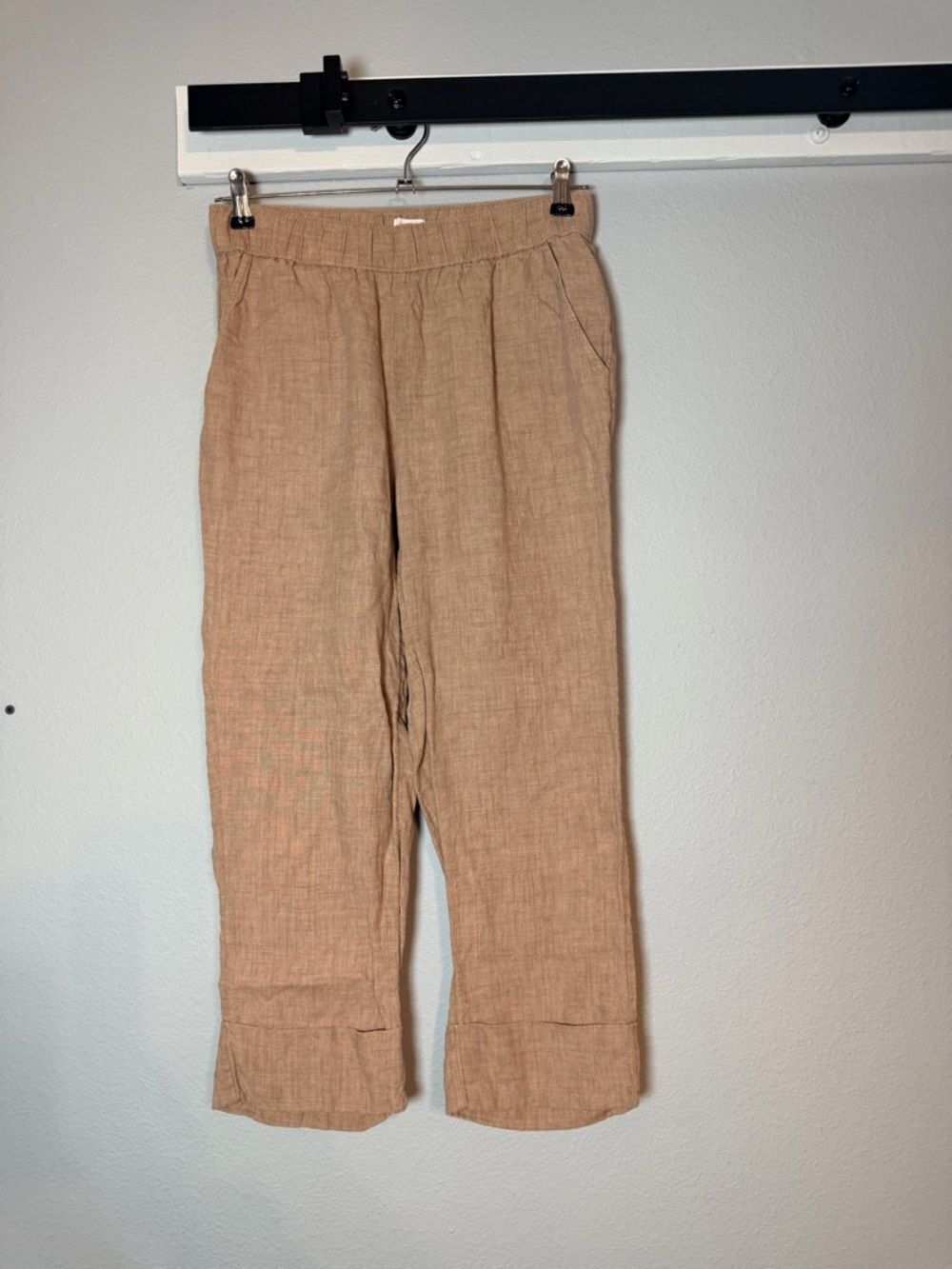 Sigrid Olsen Cropped Linen Wide Leg Pants Culottes Size XS Tan Cuffed Beach